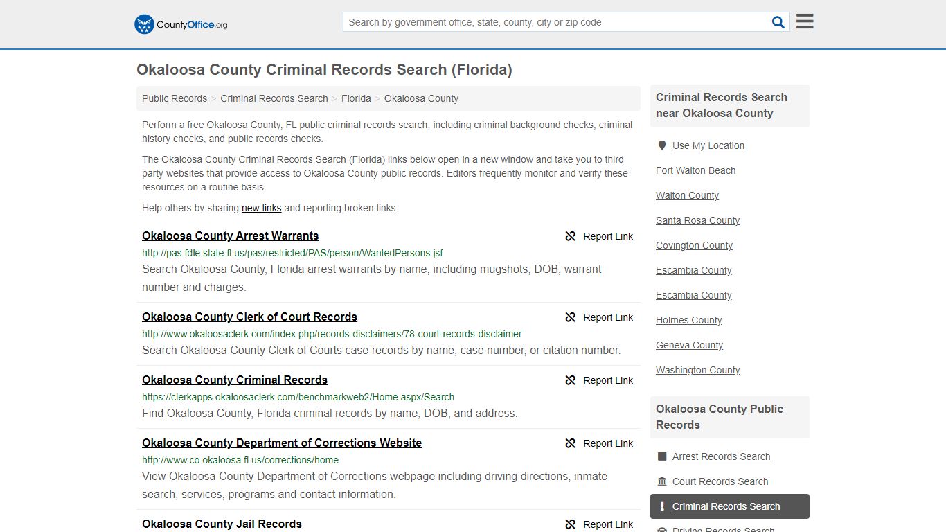 Criminal Records Search - Okaloosa County, FL (Arrests ...