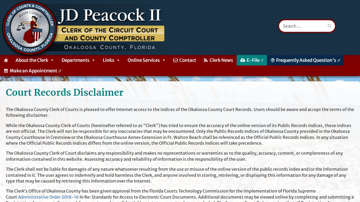 Court Records Disclaimer - Okaloosa County